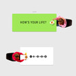 © Lustre Art Group  - Contemporary art design. Overhead view of person eating fries while green speech bubble displays the text HOW'S YOUR LIFE. Concept of social media, communication, business. Ad