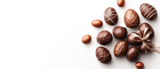 Aufkleber - Chocolate Easter eggs as small gifts Top view on a white background with copyspace
