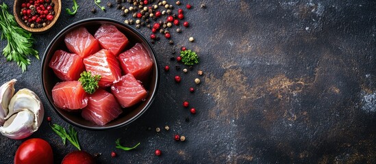 Fototapete - tuna canned food fish seafood fresh healthy eating cooking appetizer meal food snack on the table copyspace food background rustic top view