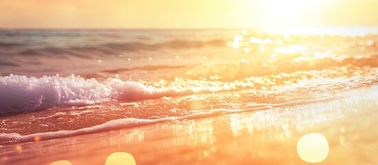 Aufkleber - Blurred tropical beach with bokeh sunlight and waves creating an abstract background Copy space for outdoor summer vacation and travel adventure ideas Vintage tone filter effect color style