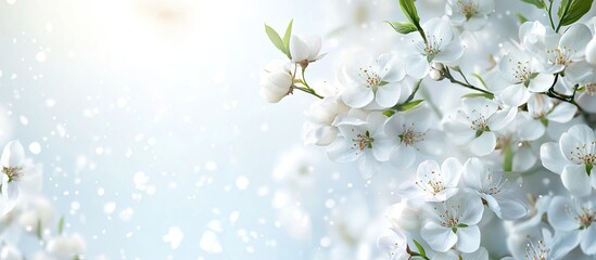 Leinwandbilder - Branch with blooming white flowers in springtime. with copy space image. Place for adding text or design