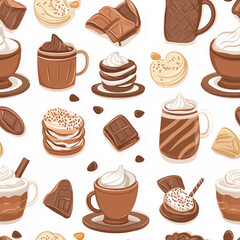 Poster - Hot chocolate flat illustration, Hot chocolate repetitive pattern