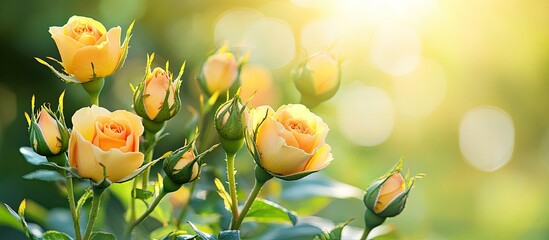 Leinwandbilder - Numerous yellow rose buds in the garden Flowers for a nature themed wedding. with copy space image. Place for adding text or design