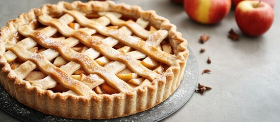 Aufkleber - Homemade apple pie on a stone countertop Delicious breakfast creator s recipe. with copy space image. Place for adding text or design