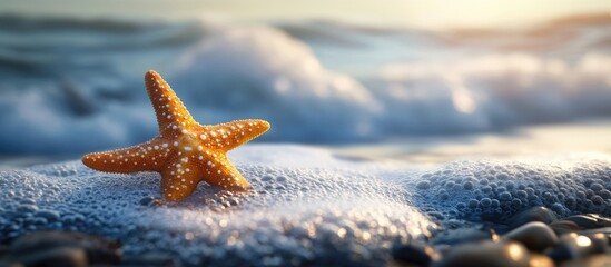 Poster - Starfish at the Shore. with copy space image. Place for adding text or design