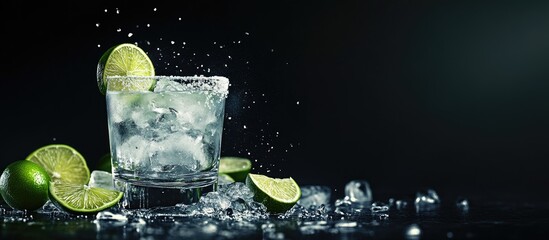 Fototapete - Classic Margarita Cocktail featuring lime salt and ice. with copy space image. Place for adding text or design