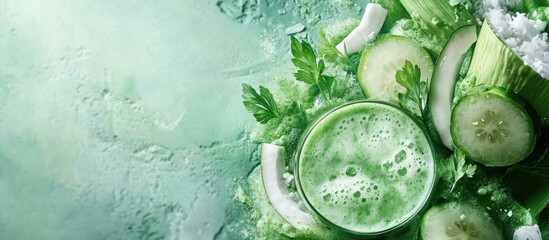 Leinwandbilder - green smoothie with celeriac and coconut milk. with copy space image. Place for adding text or design