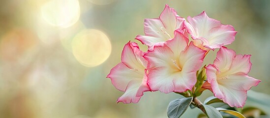 Leinwandbilder - Lovely light pink desert rose flower also known as Impala Lily Mock Azalea Pink adenium with a bokeh blurred background in the garden Copyspace for text