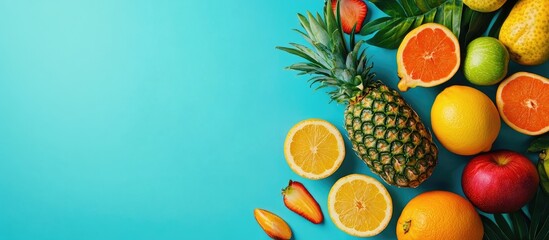Fototapete - tropical fruit top view. with copy space image. Place for adding text or design