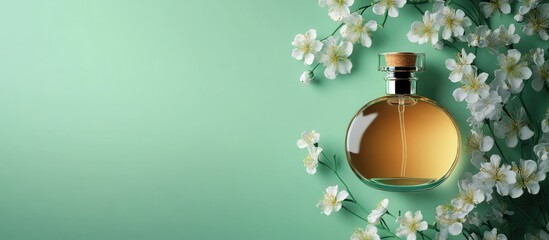 Aufkleber - fragrance with flowers on a green backdrop. with copy space image. Place for adding text or design