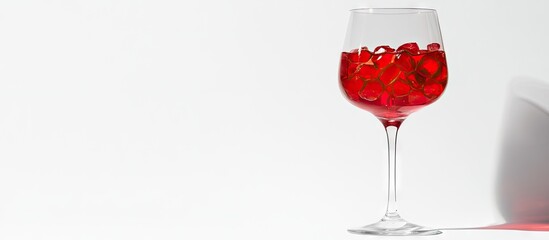 Leinwandbilder - A wine glass containing jelly on a light background. with copy space image. Place for adding text or design
