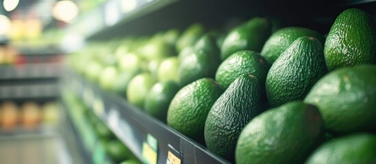 Poster - Closeup of avocados displayed in the supermarket Background and wallpaper featuring copy space for text