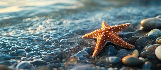 Aufkleber - Starfish at the Shore. with copy space image. Place for adding text or design