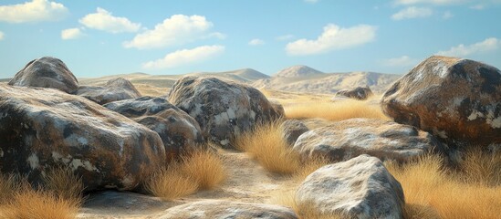 Wall Mural - Granite boulders in a desert landscape. with copy space image. Place for adding text or design