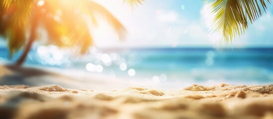 Aufkleber - Blurred tropical beach with bokeh sunlight and waves creating an abstract background Copy space for outdoor summer vacation and travel adventure ideas Vintage tone filter effect color style