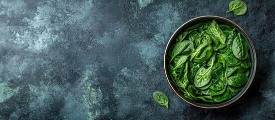 Aufkleber - Canned spinach is a healthy meal option or snack on the table with copy space for a food background This rustic top view is suitable for keto paleo veggie vegan or vegetarian diets