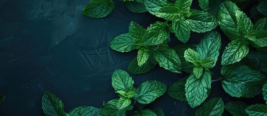 Fototapete - Marsh mint leaves on a dark background. with copy space image. Place for adding text or design