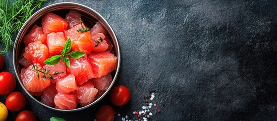 Fototapete - tuna canned food fish seafood fresh healthy eating cooking appetizer meal food snack on the table copyspace food background rustic top view