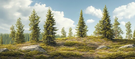 Leinwandbilder - Open terrain featuring a hillside of logged spruce hemlock and fir trees. with copy space image. Place for adding text or design