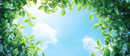 Leinwandbilder - The blue sky and green leaves of the trees created a beautiful view in summer. with copy space image. Place for adding text or design