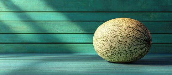 Fototapete - Melon on a Green Wooden Surface. with copy space image. Place for adding text or design
