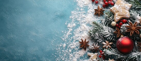 Aufkleber - Christmas tree decorated with flour berries and star anise spices homemade baked goods Top view. with copy space image. Place for adding text or design