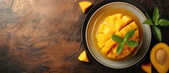 Leinwandbilder - Asian sweet mango and pudding on a plate. with copy space image. Place for adding text or design