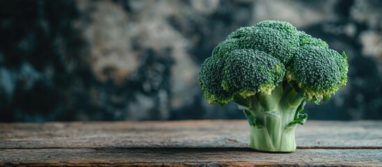 Fototapete - Fresh broccoli isolated on a wooden surface Copy space and selected focus image