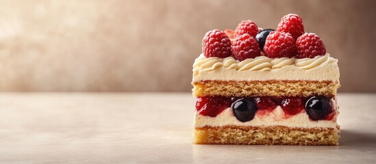 Aufkleber - Patisserie dessert Individual piece of artisan cake Highly detailed studio photograph Copyspace background
