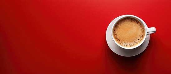 Aufkleber - Coffee cup on a red background Top view flat lay with copy space