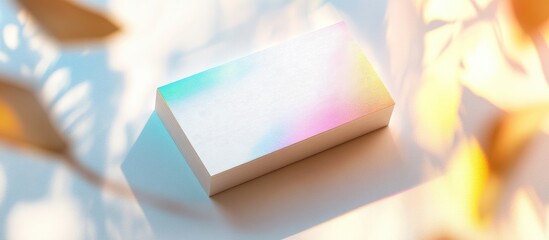 Leinwandbilder - thick white cotton paper business card mockup featuring rainbow foil on the edges. with copy space image. Place for adding text or design