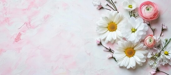 Aufkleber - White and pink flower bouquet embellishments with copy space