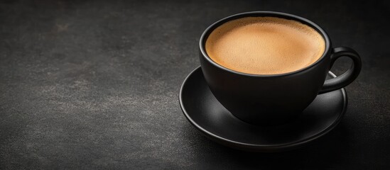 Aufkleber - Black cup of coffee on a dark background Copy space