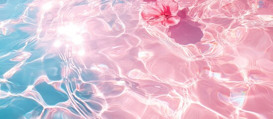 Wall Mural - water background pink aqua texture surface ripples clear flower shadows and sunlight background for 