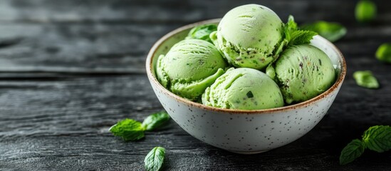Aufkleber - Vegan herb and vegetable ice cream on a dark wooden table with copyspace