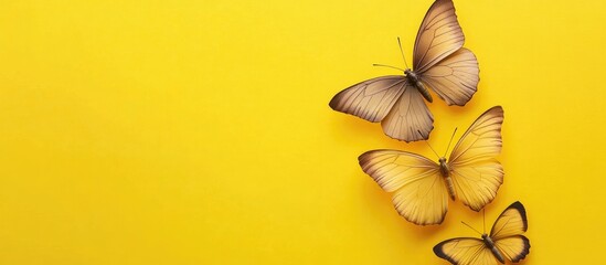 Wall Mural - decorative butterflies against a vibrant yellow backdrop the idea of the spring summer season. with 
