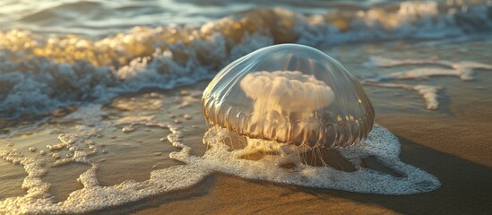 Aufkleber - a jellyfish washed up on the beach during low tide. with copy space image. Place for adding text or design