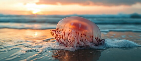 Aufkleber - a jellyfish washed up on the beach during low tide. with copy space image. Place for adding text or design