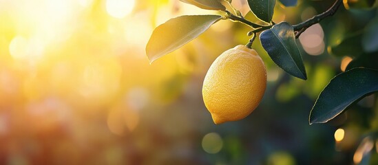 Aufkleber - Lemon hanging on the tree with a blurred background in Oudtshoorn Western Cape South Africa. with copy space image. Place for adding text or design