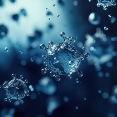 Poster - Viruses suspended in water droplets as seen under microscopic observation revealing intricate details. Generative AI