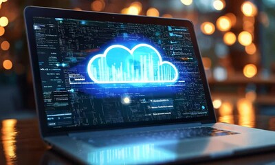 computer laptop and dashboard for data document management system on cloud online documentation data