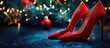 © vxnaghiyev - Christmas toy high heeled shoes isolated on a background. with copy space image. Place for adding text or design