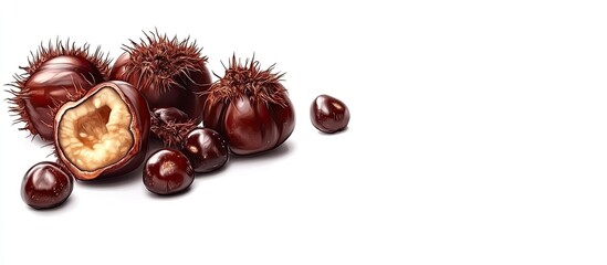 Aufkleber - Edible chestnuts on a white background. with copy space image. Place for adding text or design