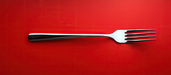 Fototapete - Fork on a red background. with copy space image. Place for adding text or design