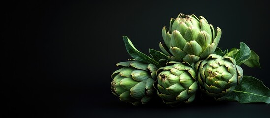 Fototapete - Fresh raw artichokes on a black background Ripe organic artichoke bloom with copy space