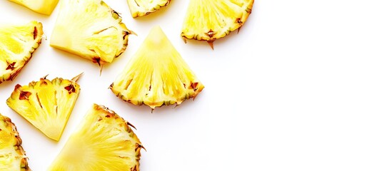 Fototapete - Isolated slices of pineapple fruit on a white background. with copy space image. Place for adding text or design