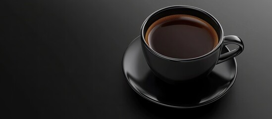 Aufkleber - Black cup of coffee on a dark background Copy space