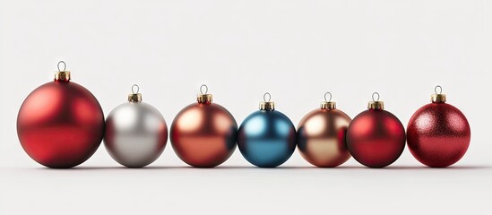 Poster - Christmas balls of different sizes and colors isolated on a white background. with copy space image. Place for adding text or design