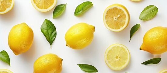 Fototapete - lemons on a white background from above. with copy space image. Place for adding text or design