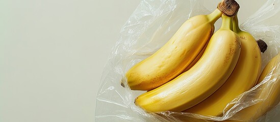 Leinwandbilder - Close up of ripe bananas in a plastic bag. with copy space image. Place for adding text or design